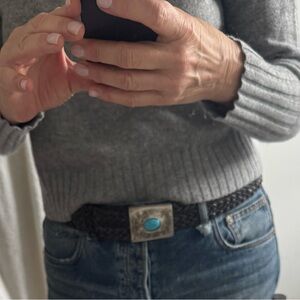 Black Braided Belt with Leather Material and Intricate Texture